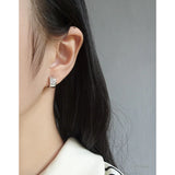 Zircon Wide Face Earrings 925 Sterling Silver Women's Texture