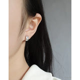 Zircon Wide Face Earrings 925 Sterling Silver Women's Texture