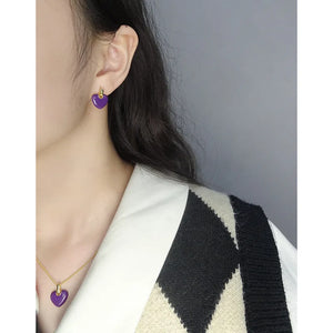Purple Drop Glaze Love Earrings 925 Sterling Silver