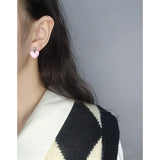 Purple Drop Glaze Love Earrings 925 Sterling Silver