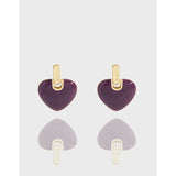 Purple Drop Glaze Love Earrings 925 Sterling Silver