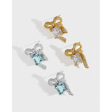Small Sea Bowknot Zircon Earrings 925 Sterling Silver Female Earrings