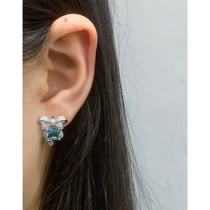 Small Sea Bowknot Zircon Earrings 925 Sterling Silver Female Earrings
