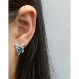 Small Sea Bowknot Zircon Earrings 925 Sterling Silver Female Earrings