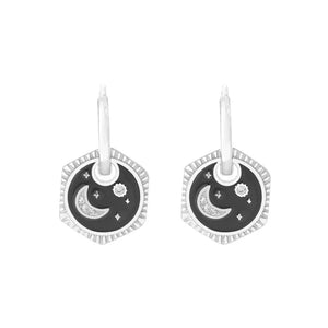 Star Moon Micro Set Zircon Drop Glaze Earrings 925 Silver