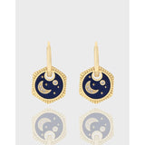 Star Moon Micro Set Zircon Drop Glaze Earrings 925 Silver
