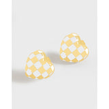 Geometric Love Chessboard Checker Earrings 925 Sterling Silver