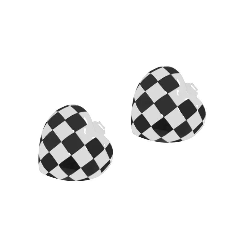 Geometric Love Chessboard Checker Earrings 925 Sterling Silver