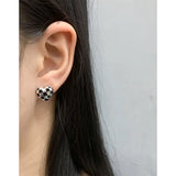 Geometric Love Chessboard Checker Earrings 925 Sterling Silver