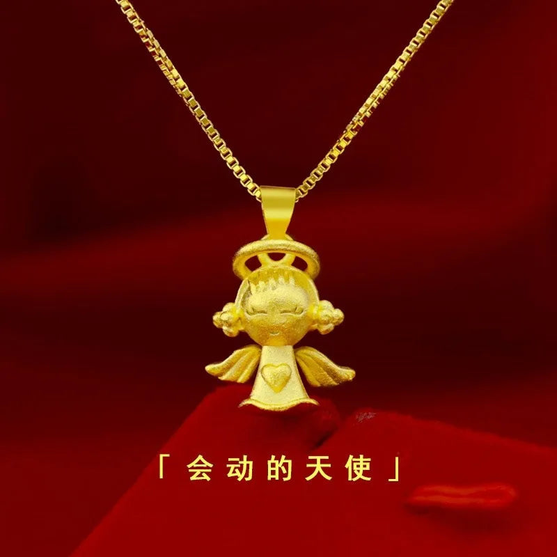 Gold-Plated Frosted Angel Necklace Pendant for Women