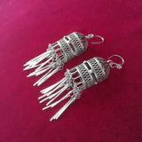Hollowed Filigree Long Tassel Miao Silver Earrings