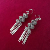 Hollowed Filigree Long Tassel Miao Silver Earrings