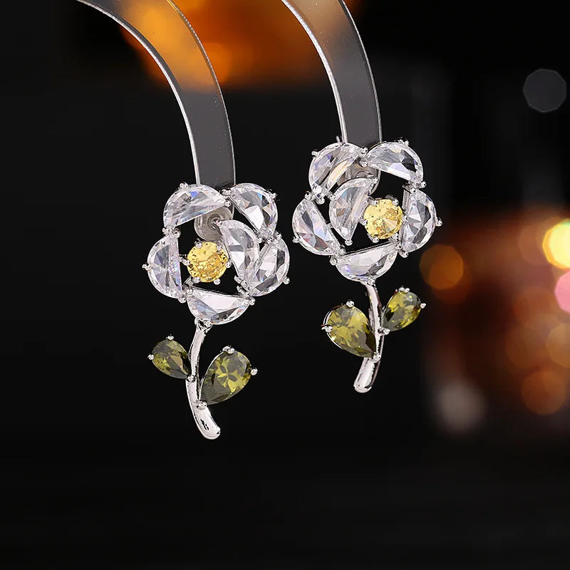 S925 Silver Needle Earrings with Zircon Studs
