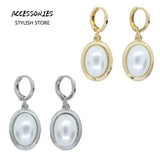 Small Hoop Earrings with Pearl Plated/Silver