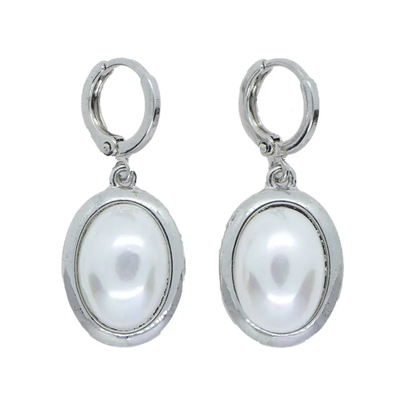 Small Hoop Earrings with Pearl Plated/Silver