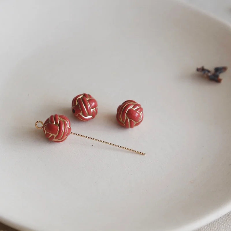 Round Knot Resin Beads Retro Ins Wind Earrings Jewelry DIY Hand-made Material