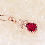 Ruby Gemstone Red Crystal Pendant Necklace 18k Rose Zircon Diamond