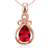 Ruby Gemstone Red Crystal Pendant Necklace 18k Rose Zircon Diamond