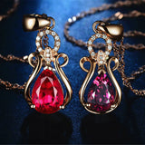 Ruby Gemstone Red Crystal Pendant Necklace 18k Rose Zircon Diamond
