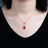 Ruby Gemstone Red Crystal Pendant Necklace 18k Rose Zircon Diamond