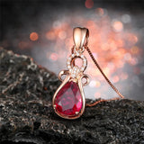 Ruby Gemstone Red Crystal Pendant Necklace 18k Rose Zircon Diamond