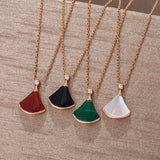 Sterling Silver Carnelian Mother-of-Pearl Fan Pendant Necklace