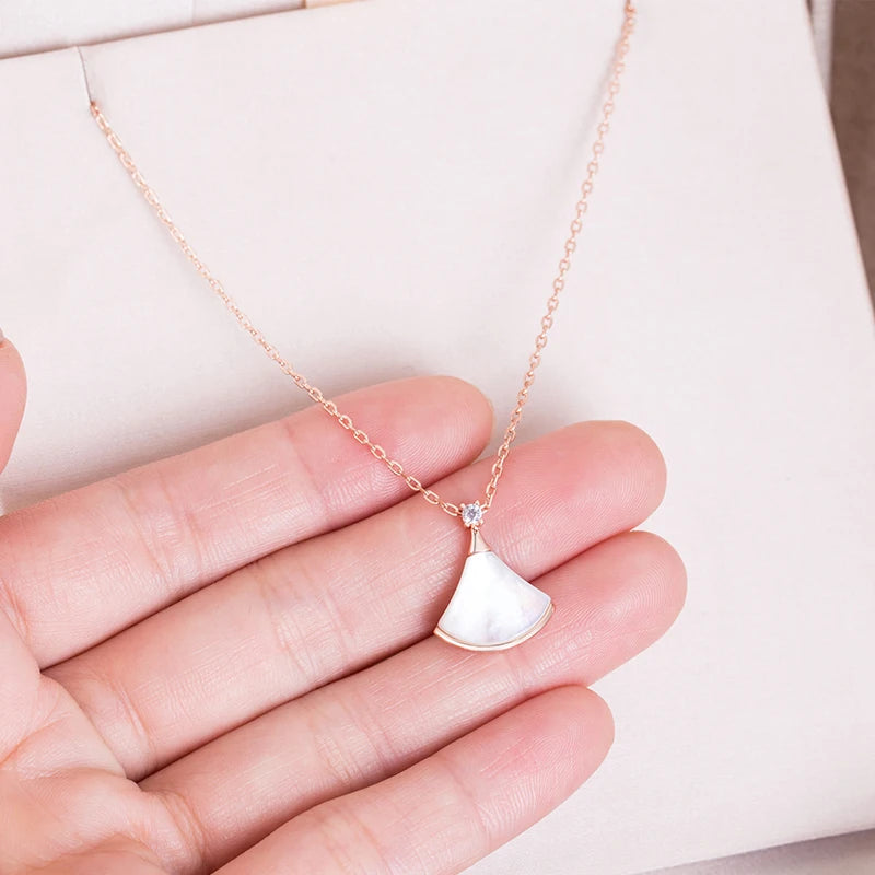 Sterling Silver Carnelian Mother-of-Pearl Fan Pendant Necklace