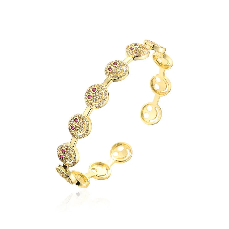 Smile Face Bracelet 18K Plate Zirconia Bangles Friendship Jewelry for Women