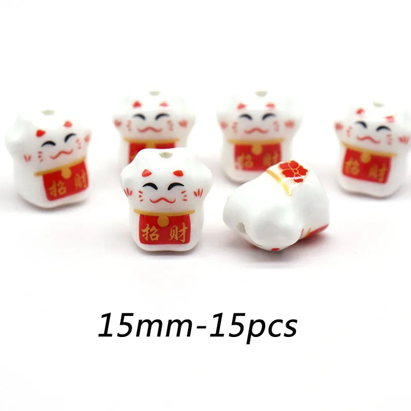 15mm Fortune Cat Ceramic Beads For Jewelry Making