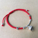 Smile Cat Charm Bracelet 925 Silver Red Thread Adjustable Bangle