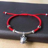 Smile Cat Charm Bracelet 925 Silver Red Thread Adjustable Bangle