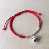 Smile Cat Charm Bracelet 925 Silver Red Thread Adjustable Bangle