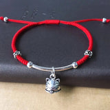Smile Cat Charm Bracelet 925 Silver Red Thread Adjustable Bangle
