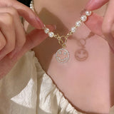 Smile Face Bead Chain Necklace Happy Face Strand Simulated Pearl Bead Necklace