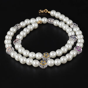 Smile Face Bead Chain Necklace Women Happy Face Simulated Pearl Bead Necklace