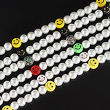 Smile Face Bead Chain Necklace Women Happy Face Simulated Pearl Bead Necklace