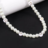 Smile Face Bead Chain Necklace Women Happy Face Simulated Pearl Bead Necklace