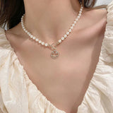 Smile Face Bead Chain Necklace Happy Face Strand Simulated Pearl Bead Necklace