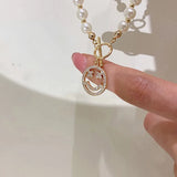 Smile Face Bead Chain Necklace Happy Face Strand Simulated Pearl Bead Necklace
