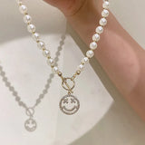 Smile Face Bead Chain Necklace Happy Face Strand Simulated Pearl Bead Necklace
