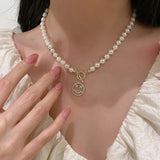 Smile Face Bead Chain Necklace Happy Face Strand Simulated Pearl Bead Necklace