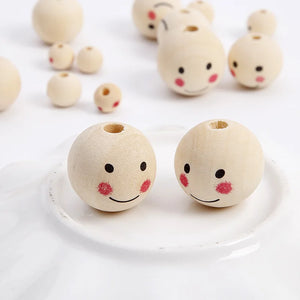 Smile Face Painting Wood Beads for DIY Crafts Jewelry Making