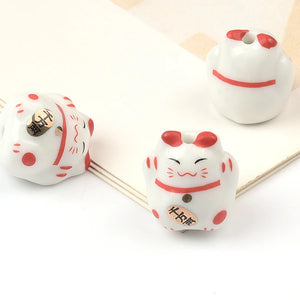 Smile Lucky Cat Ceramic Beads 17x18mm Charm Colorful DIY Bracelet Pendant