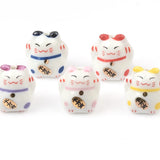 Smile Lucky Cat Ceramic Beads 17x18mm Charm Colorful DIY Bracelet Pendant