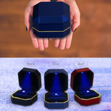 LED Light Ring Box Jewelry Display Case for Women Wedding Ceremony