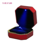 LED Light Ring Box Jewelry Display Case for Women Wedding Ceremony