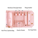Travel Jewelry Organizer Buttoned Rolling Storage Bag for Women