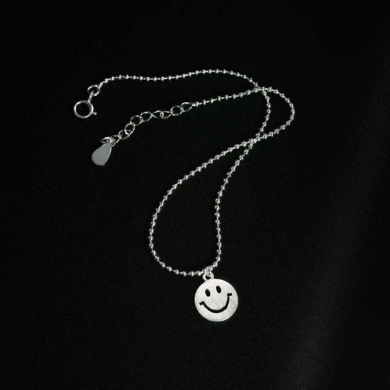 Silver 925 Smiley Anklet Barefoot Leg Bead Chain For Women