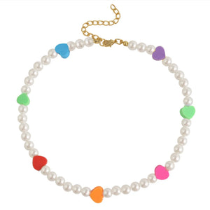 Smiley Face Choker Beads Necklace Irregular Pearl Summer Y2K Collar