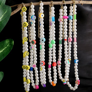 Smiley Face Choker Beads Necklace Irregular Pearl Summer Y2K Collar